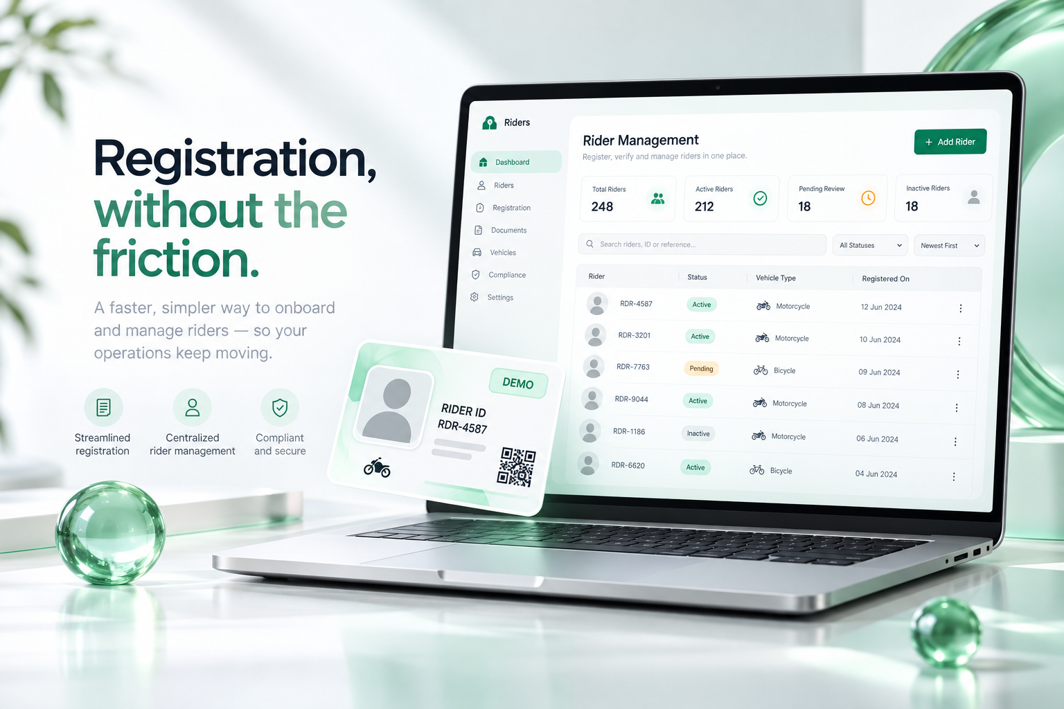 Rider registration dashboard concept